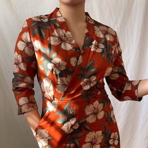 Brown orange floral midi dress